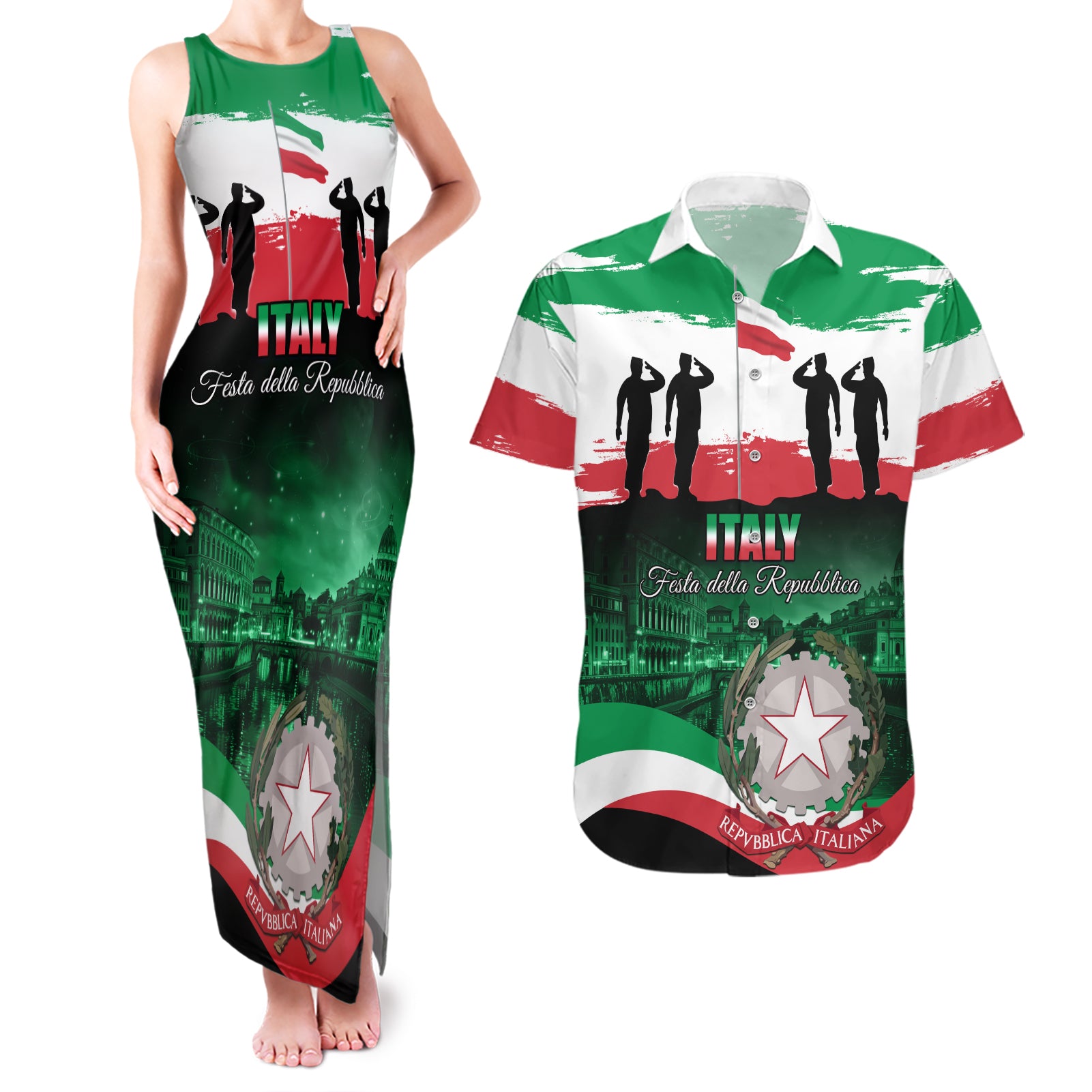 Italy Republic Day Couples Matching Tank Maxi Dress and Hawaiian Shirt Festa della Repubblica - Wonder Print Shop