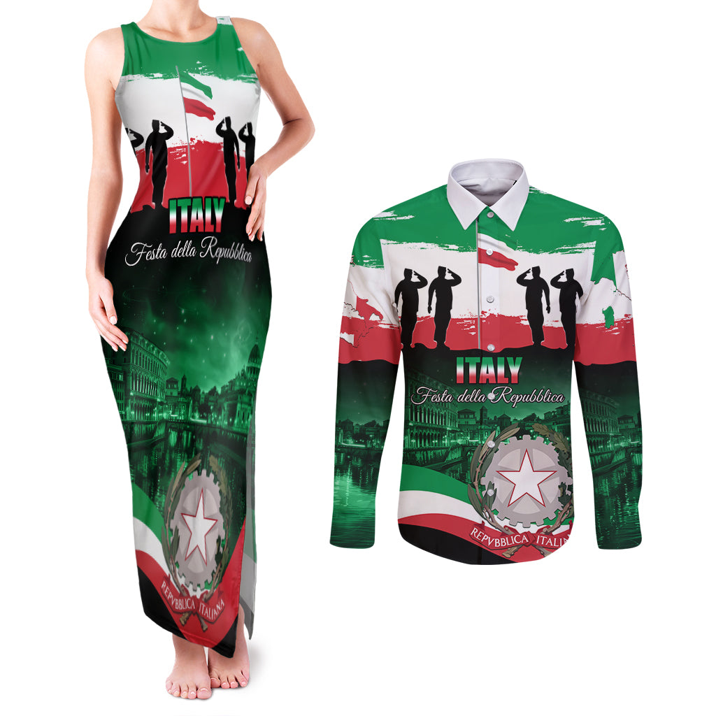 Italy Republic Day Couples Matching Tank Maxi Dress and Long Sleeve Button Shirt Festa della Repubblica - Wonder Print Shop