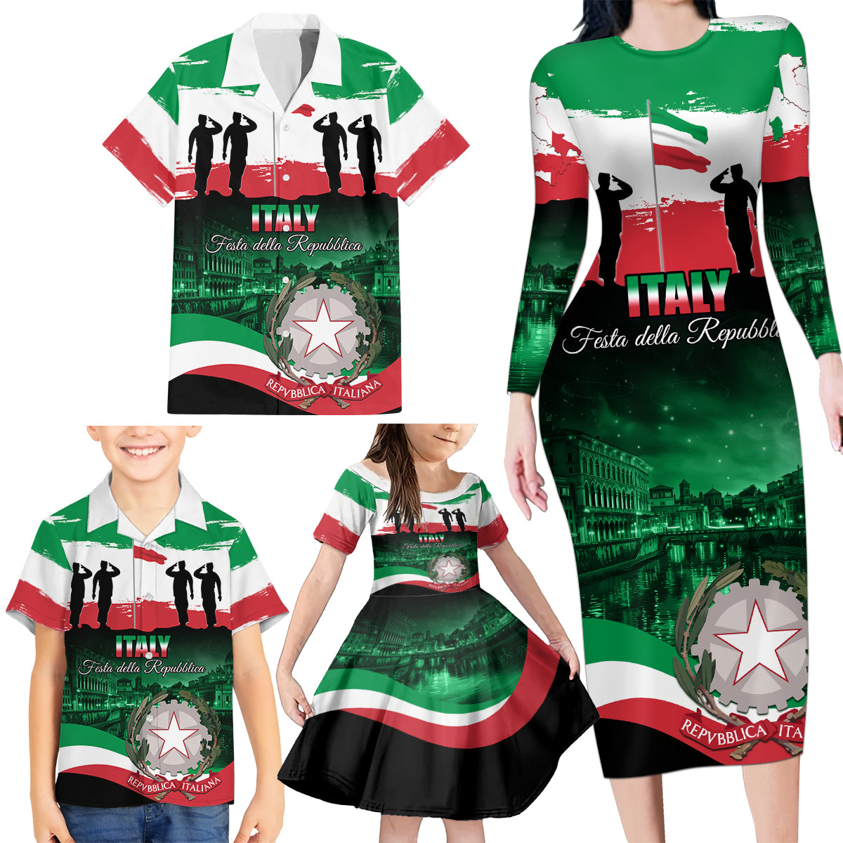 Italy Republic Day Family Matching Long Sleeve Bodycon Dress and Hawaiian Shirt Festa della Repubblica - Wonder Print Shop