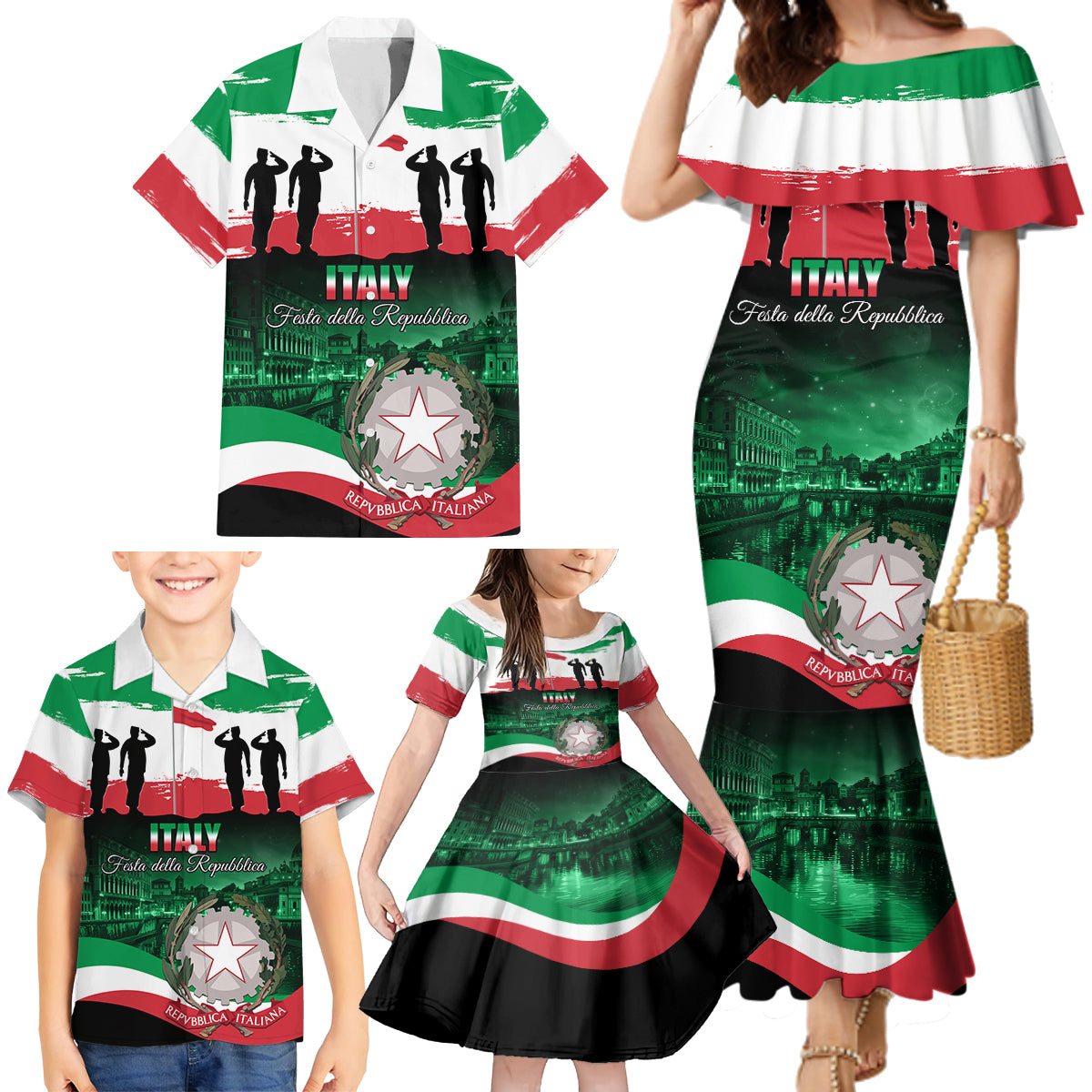 Italy Republic Day Family Matching Mermaid Dress and Hawaiian Shirt Festa della Repubblica - Wonder Print Shop