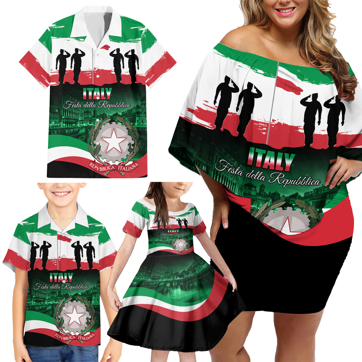 Italy Republic Day Family Matching Off Shoulder Short Dress and Hawaiian Shirt Festa della Repubblica - Wonder Print Shop