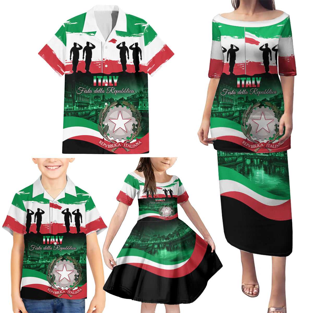 Italy Republic Day Family Matching Puletasi and Hawaiian Shirt Festa della Repubblica - Wonder Print Shop