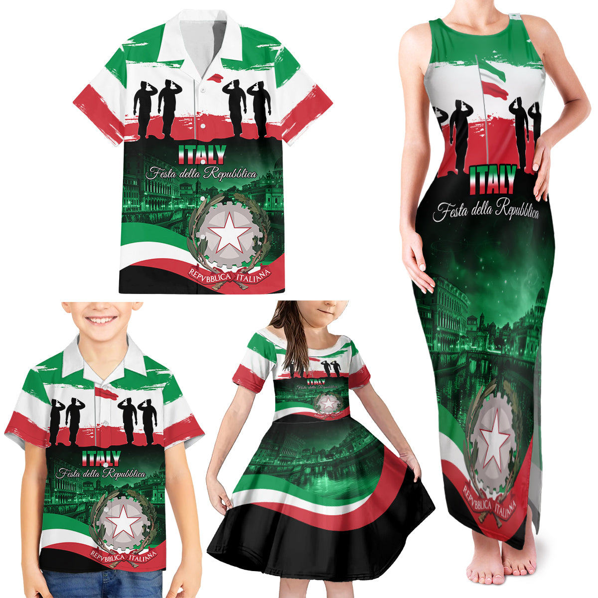 Italy Republic Day Family Matching Tank Maxi Dress and Hawaiian Shirt Festa della Repubblica - Wonder Print Shop