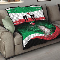 Italy Republic Day quilt on sofa, green white red flag with star emblem and “Festa della Repubblica”