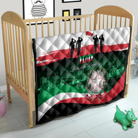 Italy Republic Day quilt on baby bed, green white red flag with “ITALY” and star emblem