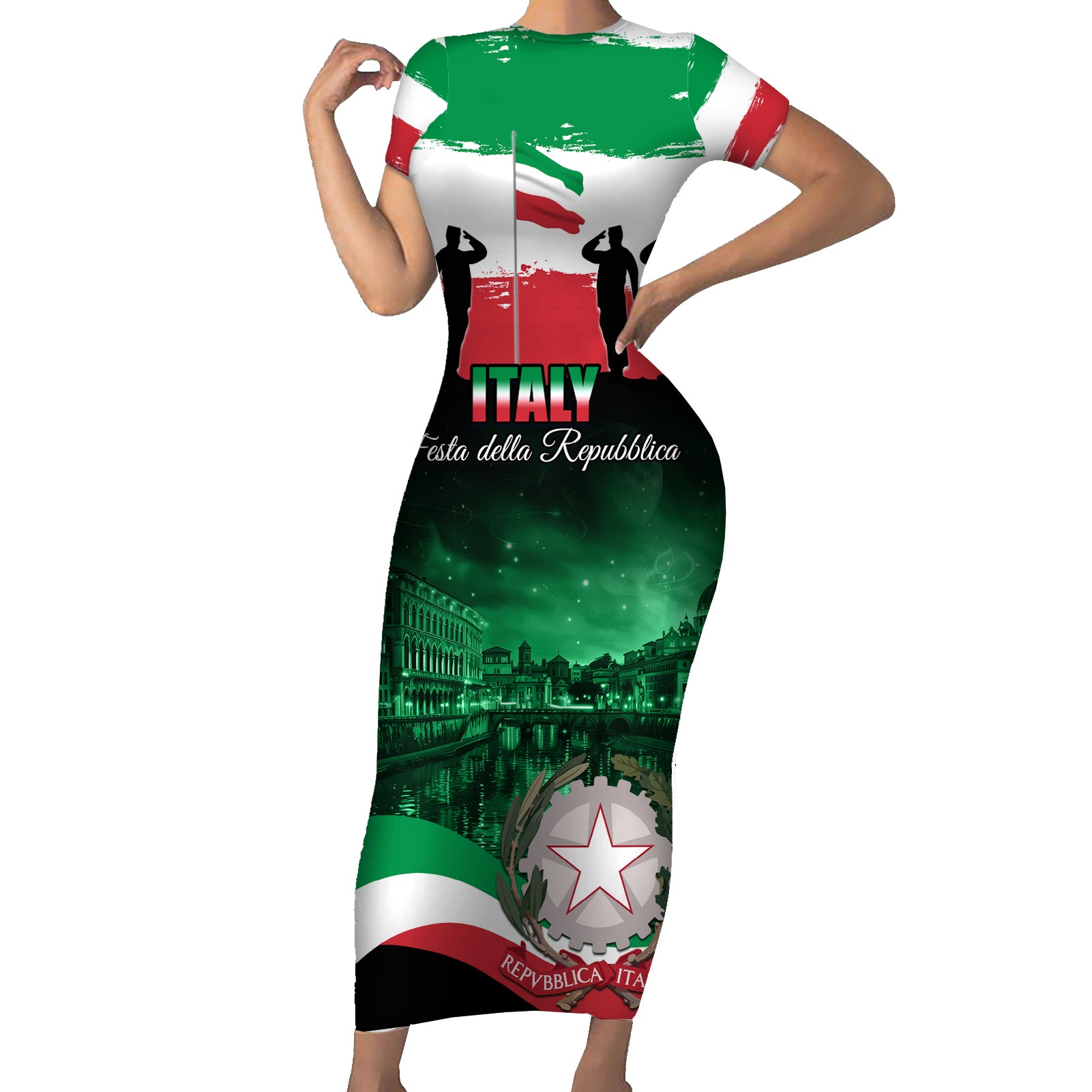 Italy Republic Day Short Sleeve Bodycon Dress Festa della Repubblica