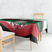 Republic Day tablecloth corner showing red, green, white print and overhang