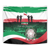 Republic day tapestry close-up with tricolor stripes and central star crest
