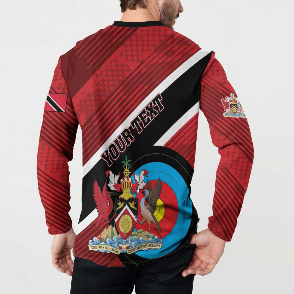 Red archery button sweatshirt, back YOUR TEXT graphic with crest and bird