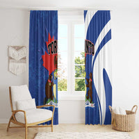 Blue and white Toronto curtain set with diagonal ribbon stripe on two panels