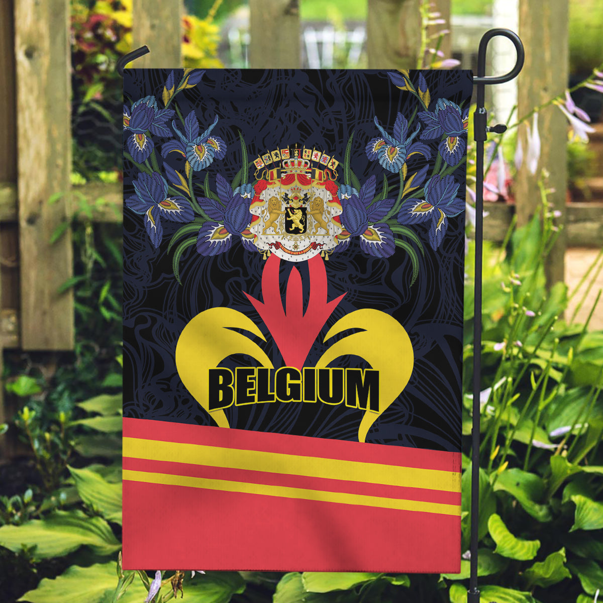 Belgium Iris Day Garden Flag Royaume de Belgique Coat Of Arms - Wonder Print Shop