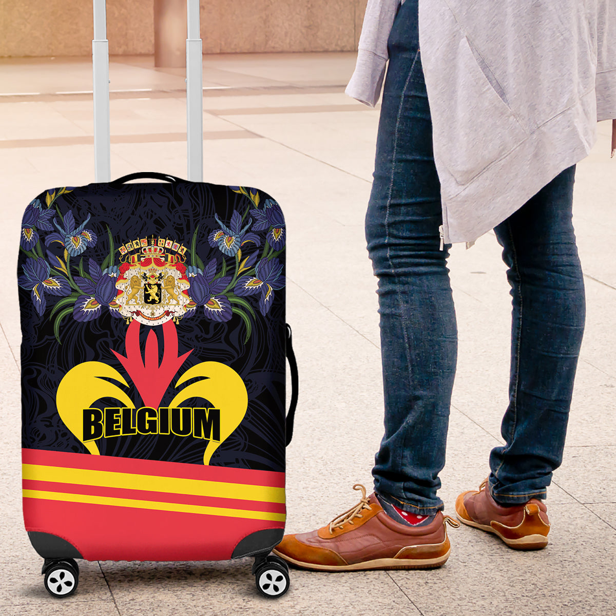 Belgium Iris Day Luggage Cover Royaume de Belgique Coat Of Arms - Wonder Print Shop