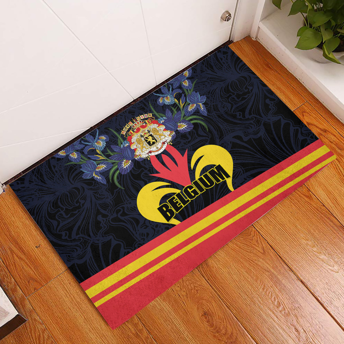 Belgium Iris Day Rubber Doormat Royaume de Belgique Coat Of Arms - Wonder Print Shop