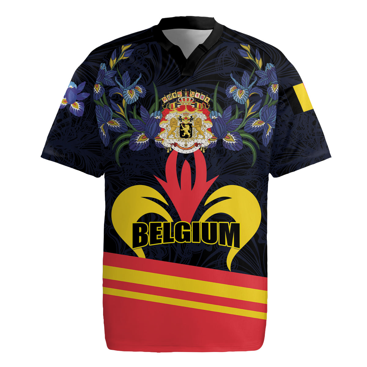 Personalized Belgium Iris Day Rugby Jersey Royaume de Belgique Coat Of Arms - Wonder Print Shop