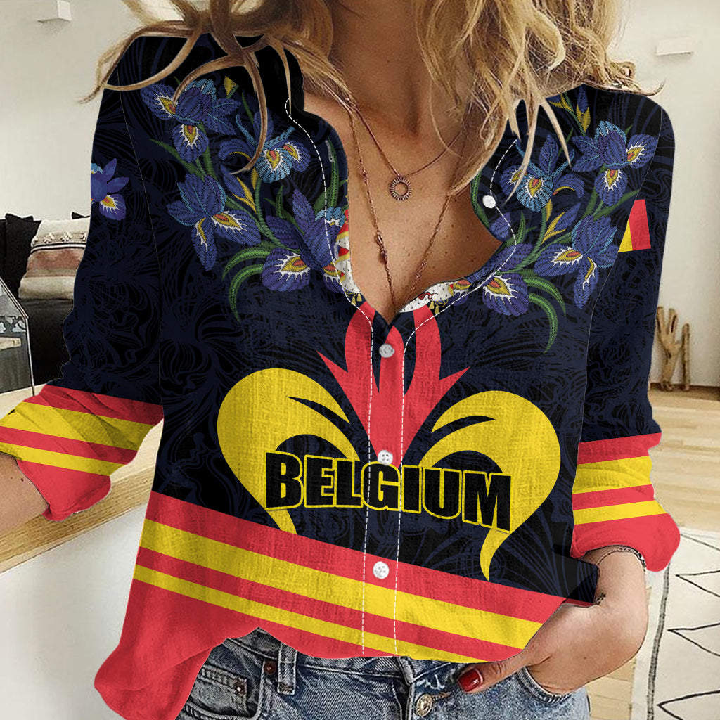 Personalized Belgium Iris Day Women Casual Shirt Royaume de Belgique Coat Of Arms - Wonder Print Shop