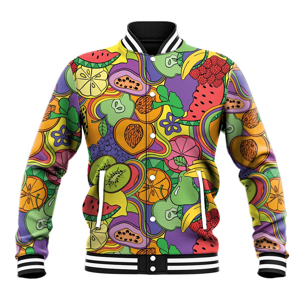 Hawaii Fruits Hippie Style Baseball Jacket Vibrant Colorful