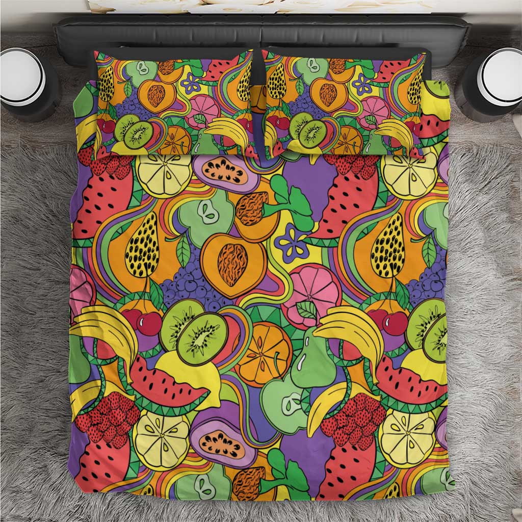 Hawaii Fruits Hippie Style Bedding Set Vibrant Colorful