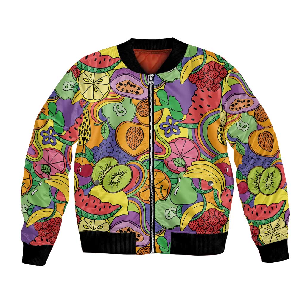 Hawaii Fruits Hippie Style Bomber Jacket Vibrant Colorful