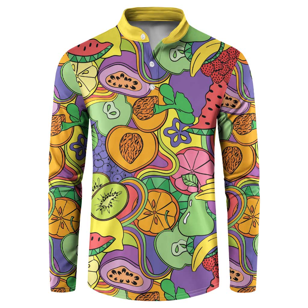 Hawaii Fruits Hippie Style Button Sweatshirt Vibrant Colorful
