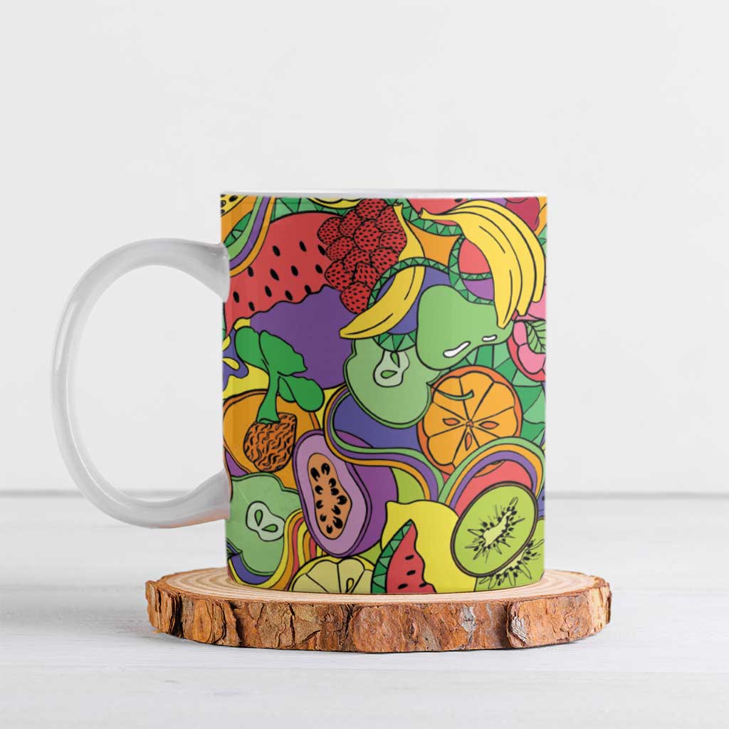 Hawaii Fruits Hippie Style Ceramic Mug Vibrant Colorful