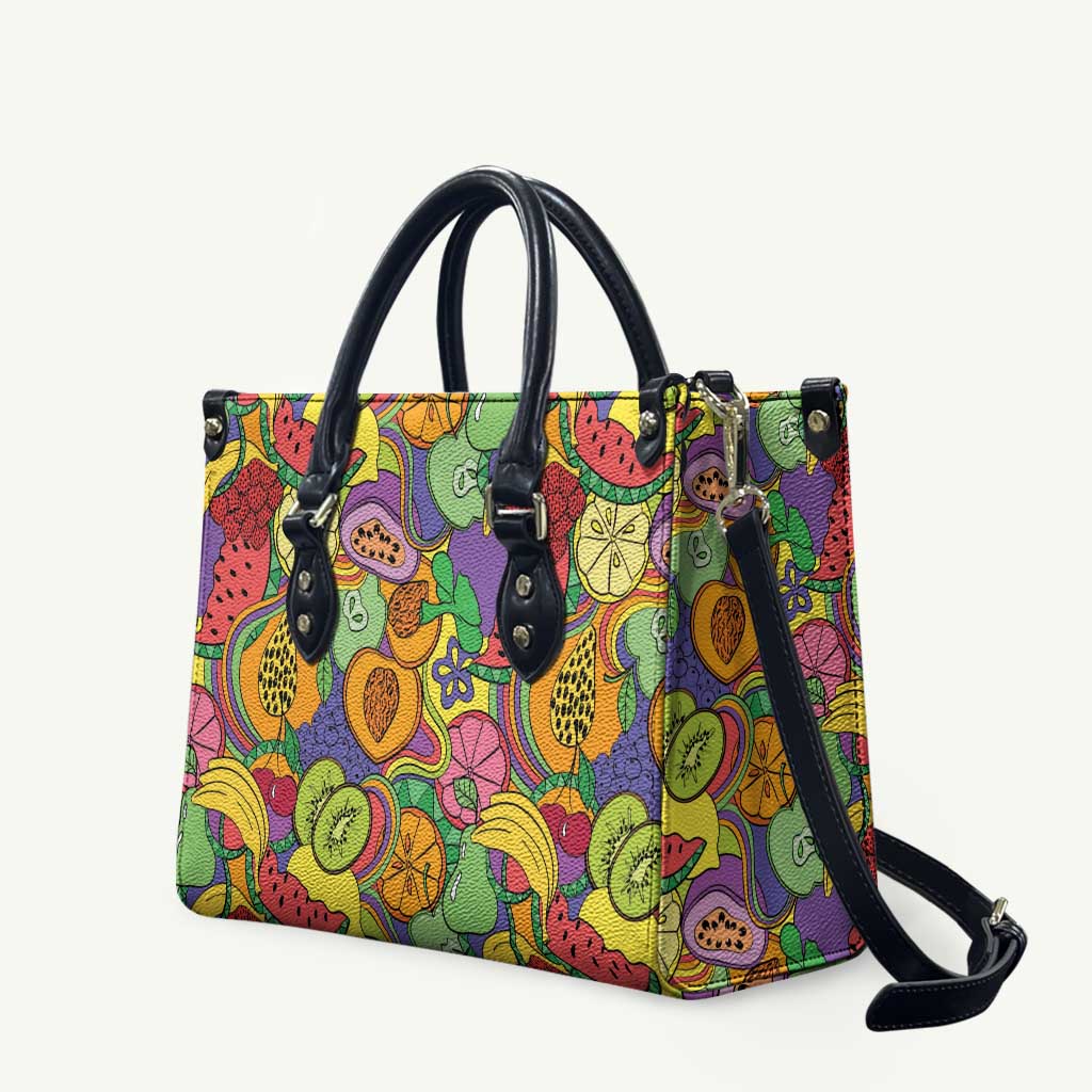 Hawaii Fruits Hippie Style Leather Bag Vibrant Colorful