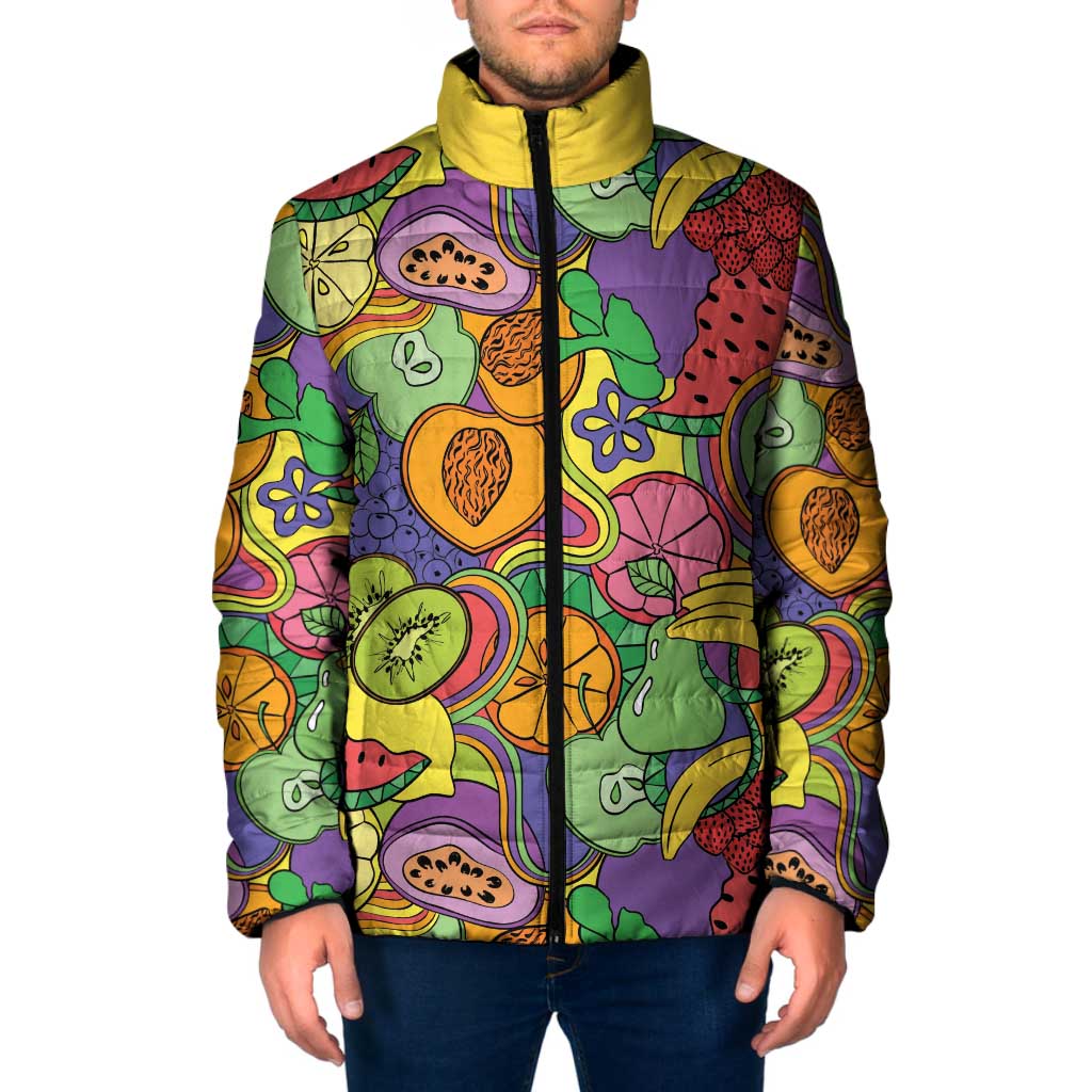 Hawaii Fruits Hippie Style Padded Jacket Vibrant Colorful