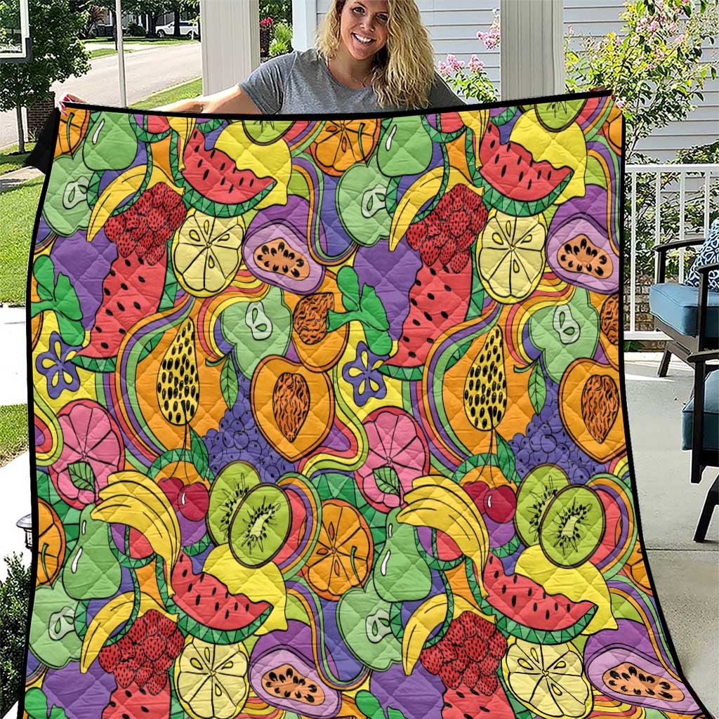 Hawaii Fruits Hippie Style Quilt Vibrant Colorful