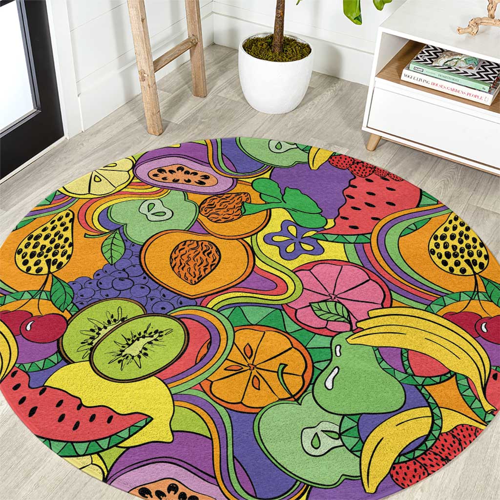 Hawaii Fruits Hippie Style Round Carpet Vibrant Colorful