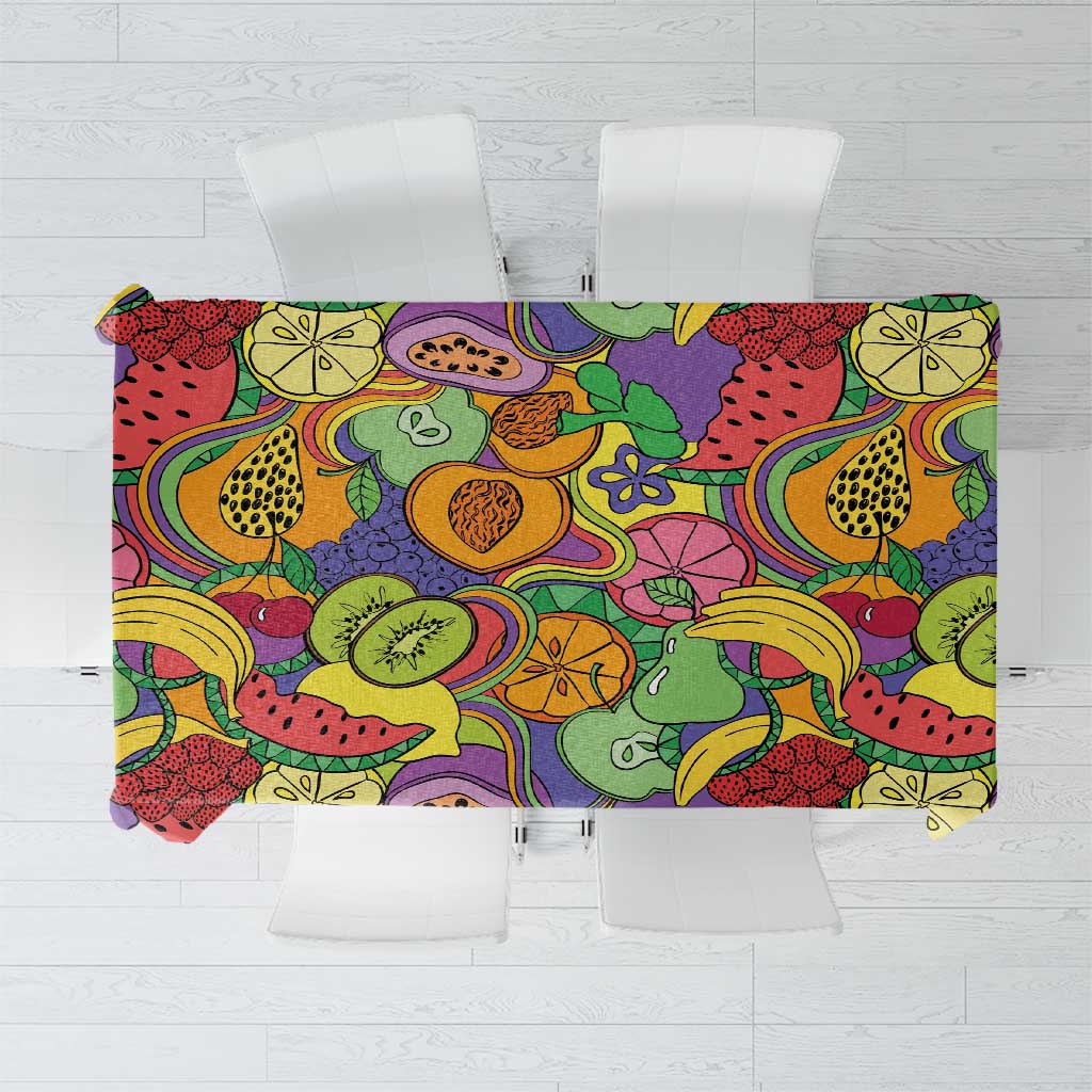 Hawaii Fruits Hippie Style Tablecloth Vibrant Colorful