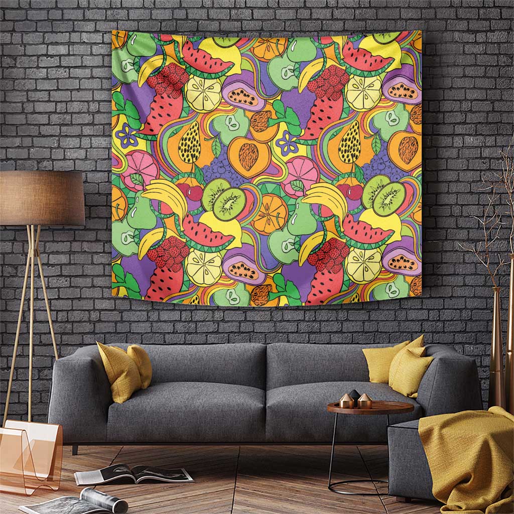 Hawaii Fruits Hippie Style Tapestry Vibrant Colorful