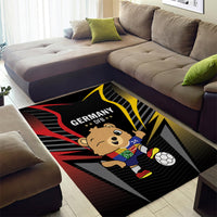 Black football area rug with Germany DFB bear mascot and soccer ball graphic