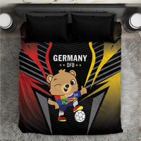 Black duvet and two pillowcases with Germany DFB bear illustration and soccer ball graphic