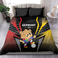 Duvet cover and two black pillowcases with Germany DFB graphic and bear with ball