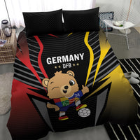 Black duvet cover close-up with Germany DFB logo, bear player, and soccer ball design