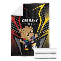 Black football blanket with Germany DFB print, cartoon mascot and soccer ball