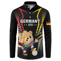 Black button football sweatshirt with Germany DFB front graphic and mascot, long sleeves