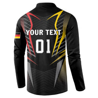Black button football sweatshirt back with YOUR TEXT and 01 graphic, long sleeves