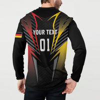 Black button football sweatshirt back view with YOUR TEXT, 01 graphic, German flag patch