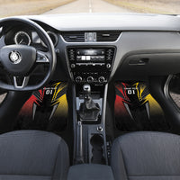 Black Germany 2024 car floor mats with red and yellow graphic accents and chevron texture