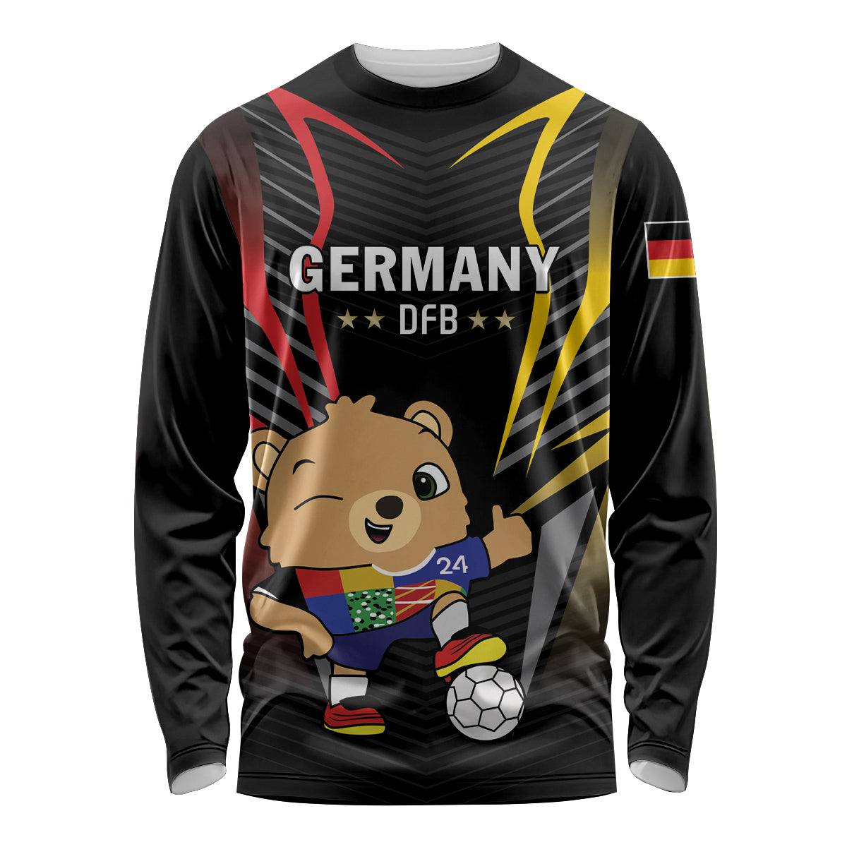 Black long-sleeve football shirt with Germany DFB graphic, bear and soccer ball