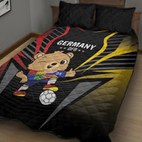 Black Germany football quilt bed set with cartoon bear, ball, and DFB text