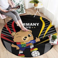 Round black Germany DFB football rug with bear holding a soccer ball and rays
