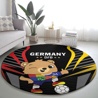 Black circular Germany DFB rug featuring cartoon bear in soccer outfit and ball