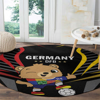 Black round Germany DFB football rug with bear mascot and Germany text across center