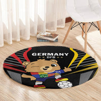 Black circular Germany DFB football rug with bear and soccer ball, fan-style design