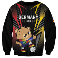Black football sweatshirt with Germany DFB logo, bear mascot, and soccer ball graphic