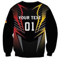 Black football sweatshirt with bold 'YOUR TEXT' and '01' front graphic