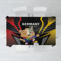 Black football tablecloth with Germany 2024 print, mascot, soccer ball and flag colors