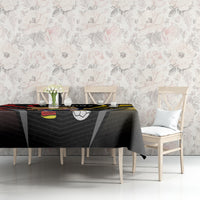 Black football tablecloth with Germany 2024 print and soccer-themed graphics on dining set