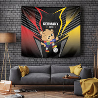 Black football team tapestry with Germany text, cartoon mascot, red and yellow lightning